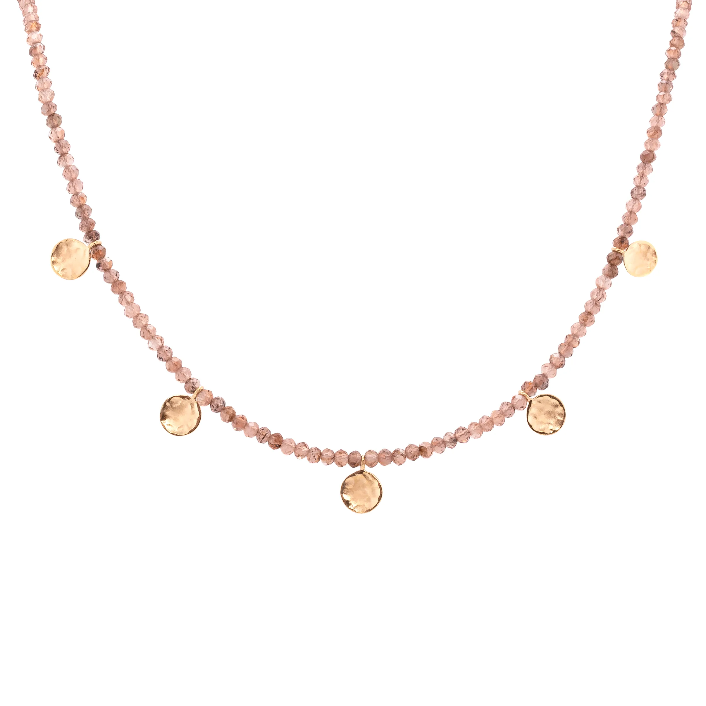 'Wrap' Gemstone Mini Hammered Disc Station Necklace