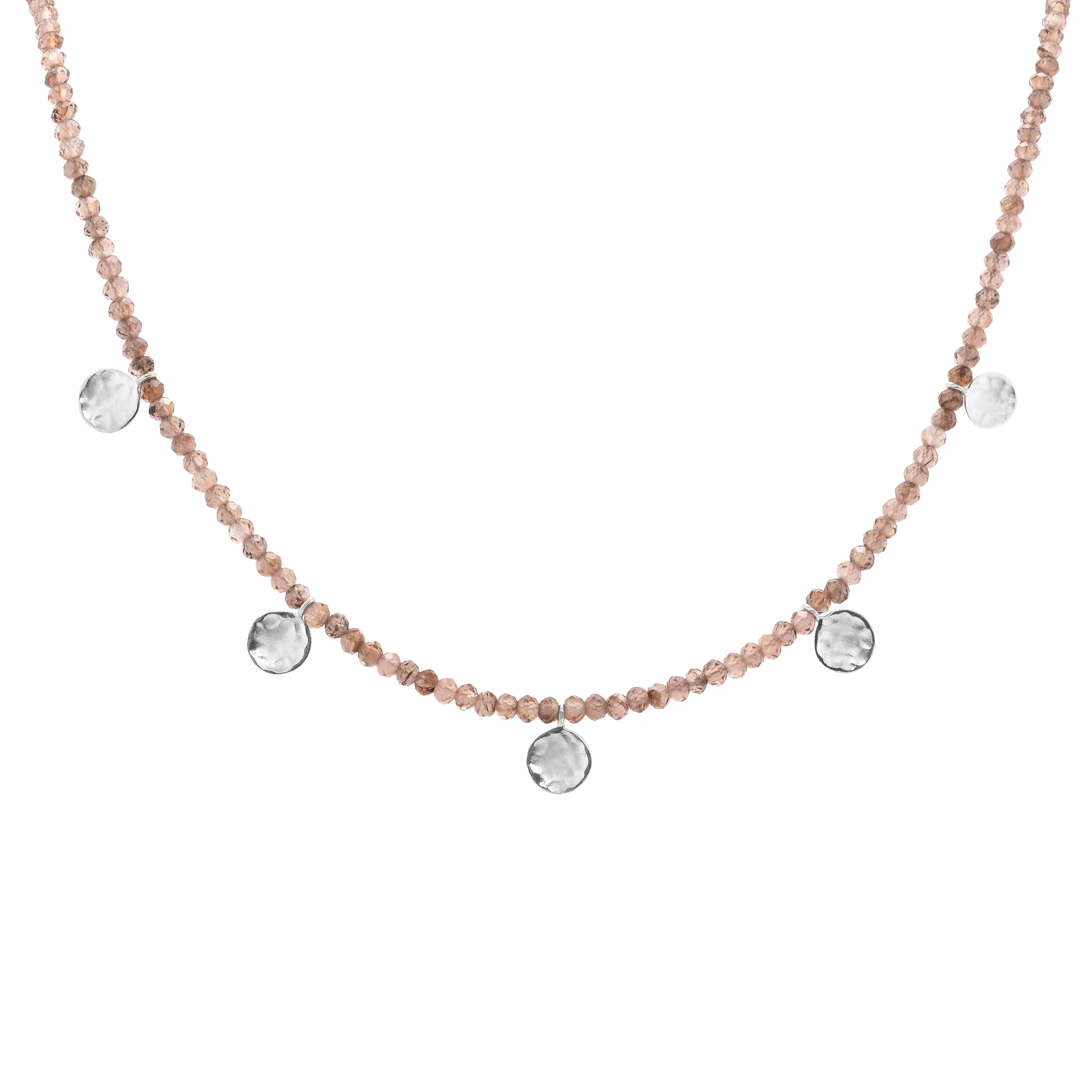 'Wrap' Gemstone Mini Hammered Disc Station Necklace