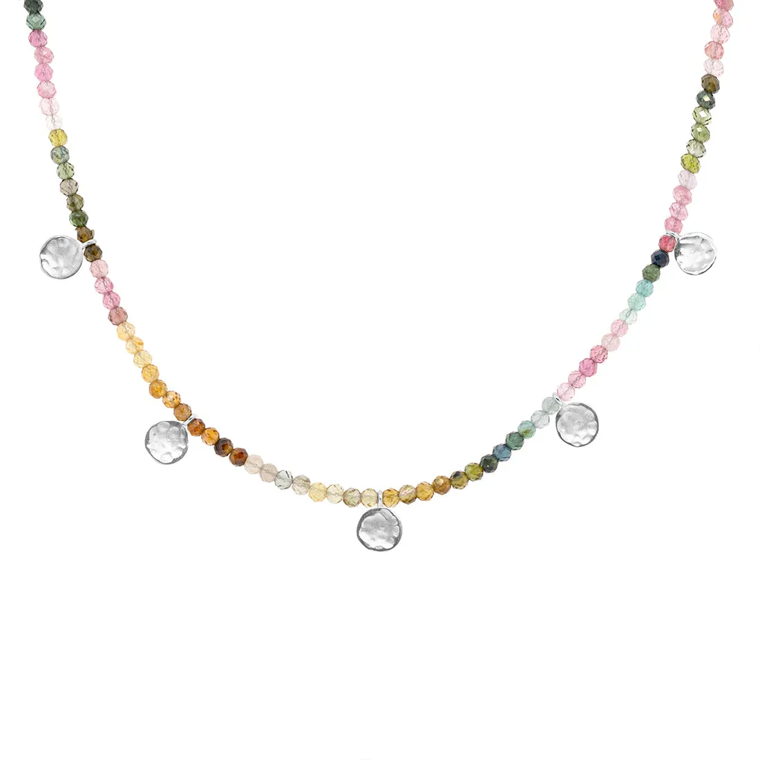 'Wrap' Gemstone Mini Hammered Disc Station Necklace