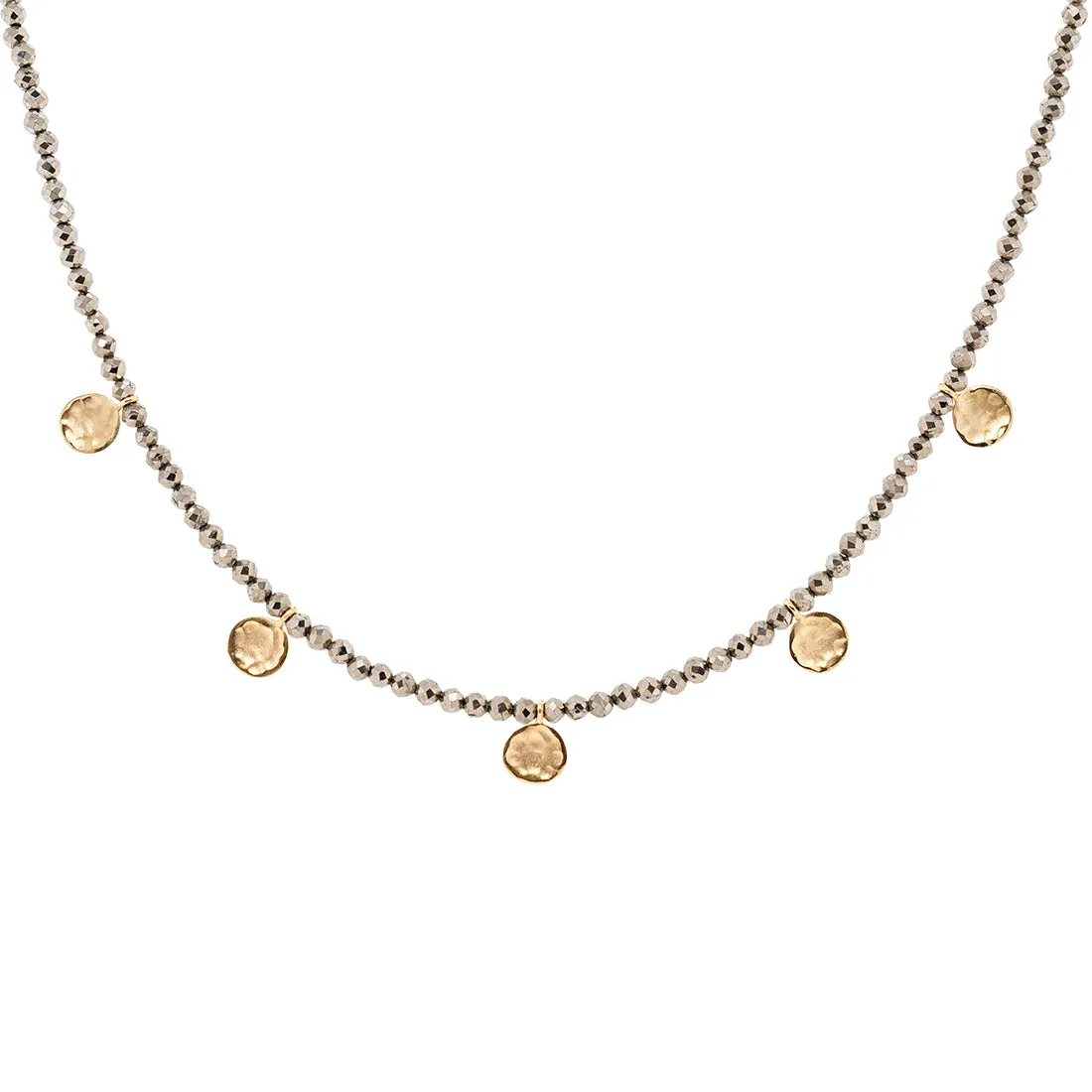 'Wrap' Gemstone Mini Hammered Disc Station Necklace