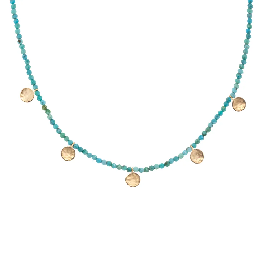 'Wrap' Gemstone Mini Hammered Disc Station Necklace